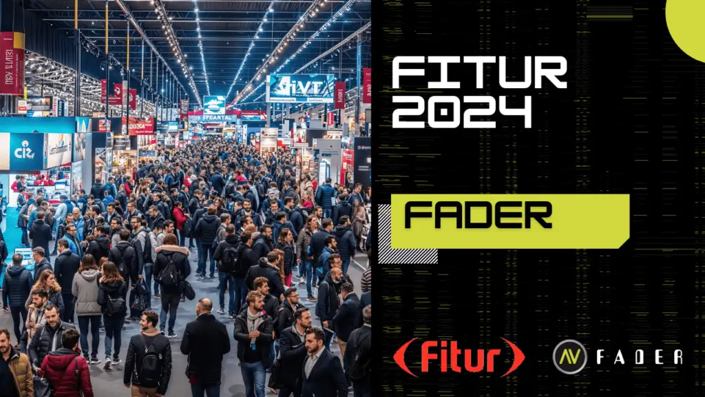 Imagen que muestra la feria fitur y textos que ponen fitur 2024, fader