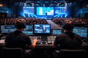 Técnicos de instalación de pantalla LED para eventos